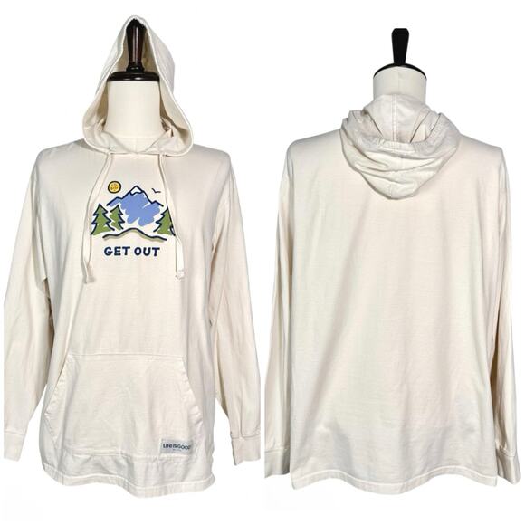 Life Is Good | “Get Out” Putty Shade Outdoor Lightweight Cotton Hoodie | Large - Picture 1 of 13